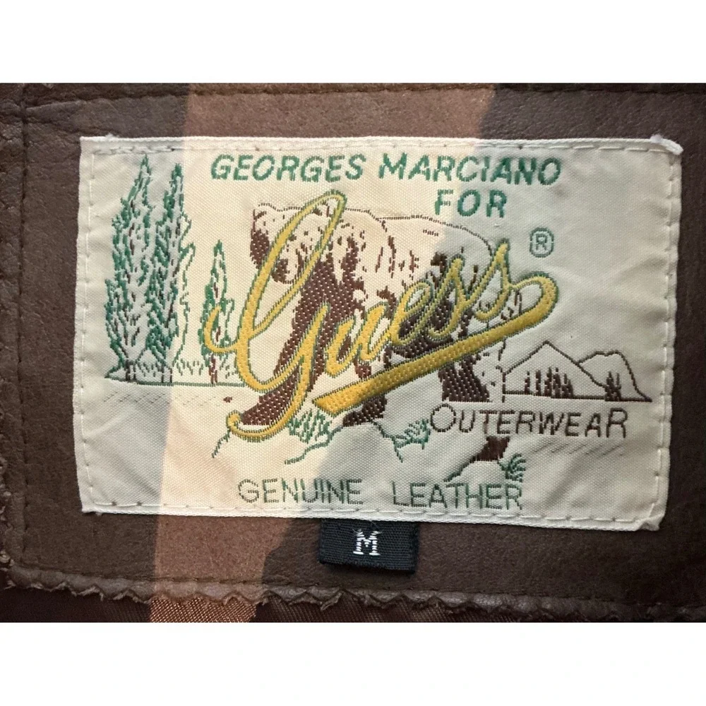 Vintage Guess Mens Brown Leather Bomber Jacket Georges Marciano Outerwear Size M